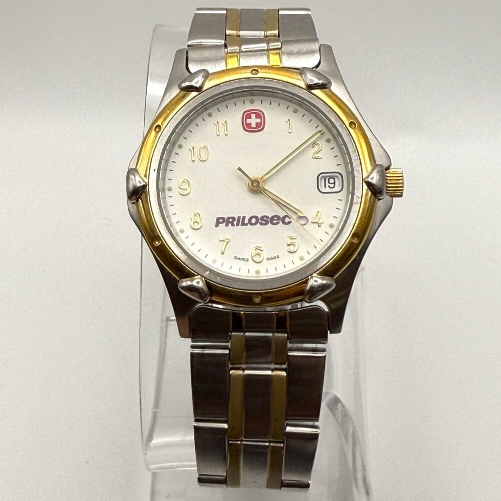 Vintage Men’s Wenger 1999 White Gold and Silver Tones 37mm Swiss Watch Working.